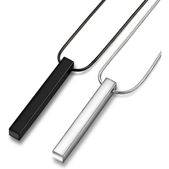 Stainless Steel Couple Necklace for Men and Women, Bar Pendant Matching Necklaces 22 Inches Snake Chain, Unisex