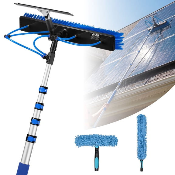VEVOR Solar Panel Cleaning Kit, 15 ft, Water Fed Pole Kit with Cleaning Brush, Squeegee, Soap Dispenser, Extendable Aluminum Telescopic Pole, 180° Rotatable Brush Head, for Roof Mounted Solar Panels