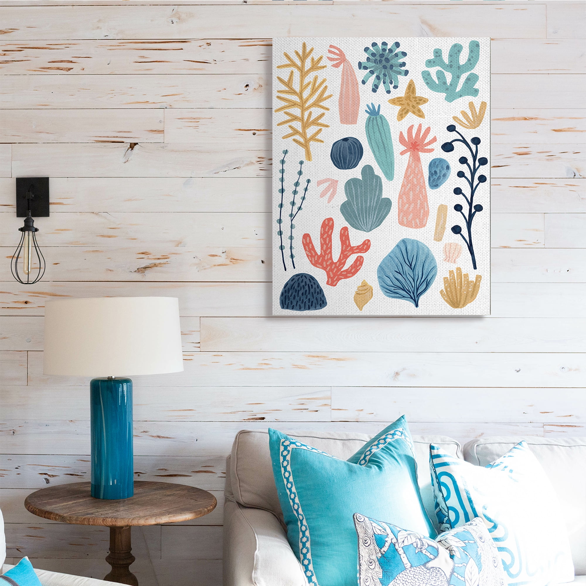 Stupell Industries Coral Reef Ocean Life Playful Pastel Sea Plants Nature Painting Gallery Wrapped Canvas Art Print Wall Art, 30 x 40