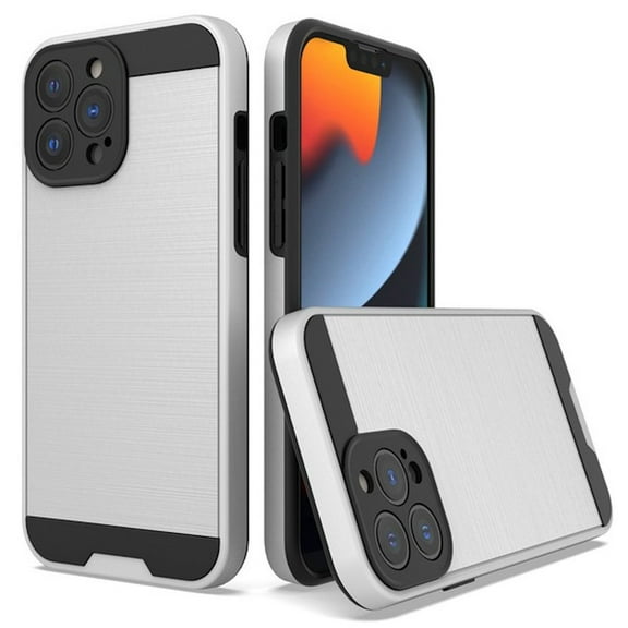 Brushed Metal Textured Hybrid Armor Case for iPhone 14 Pro - Silver