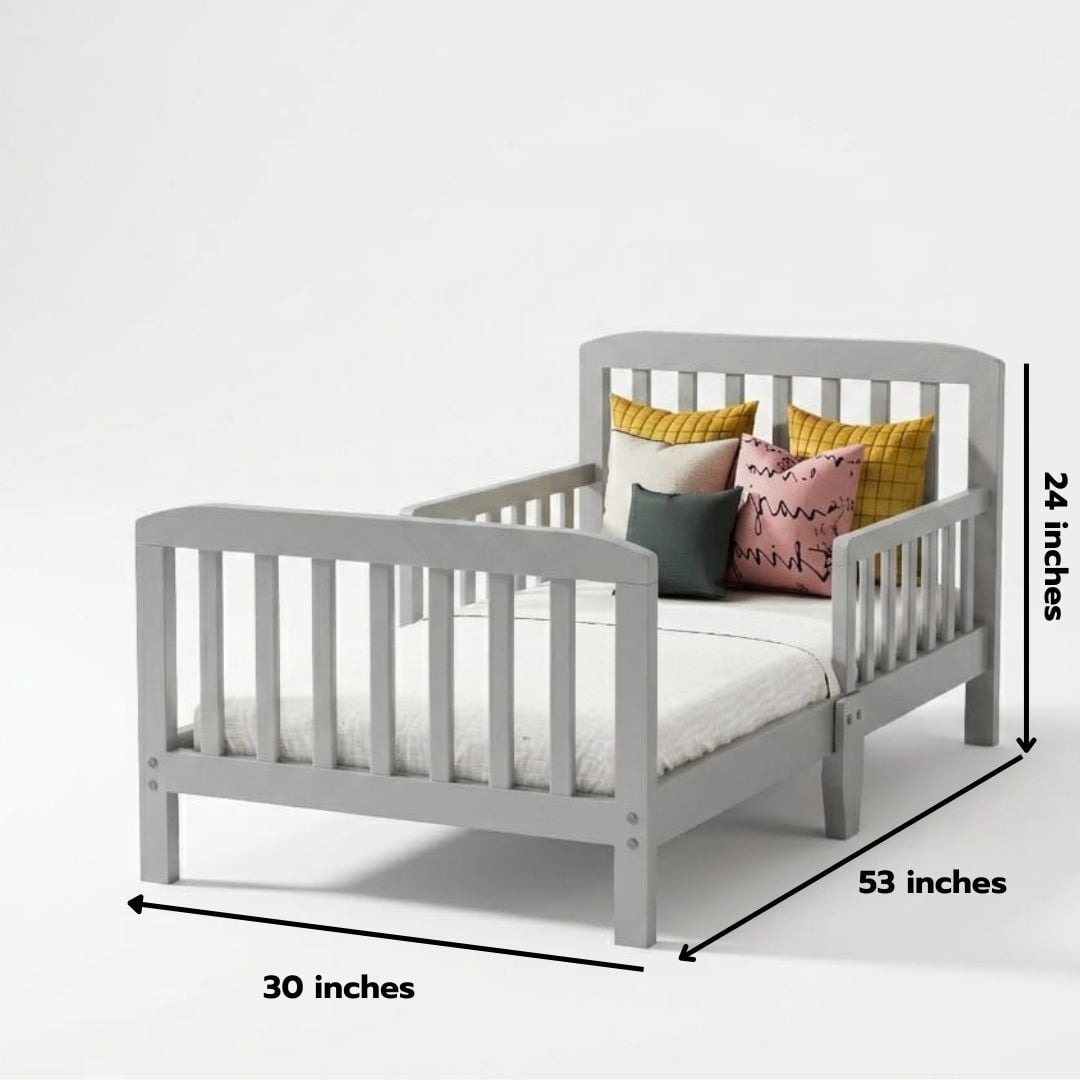 Fizzy Baby Classic Toddler Bed with Rails Wooden Beds for Kids, Grey