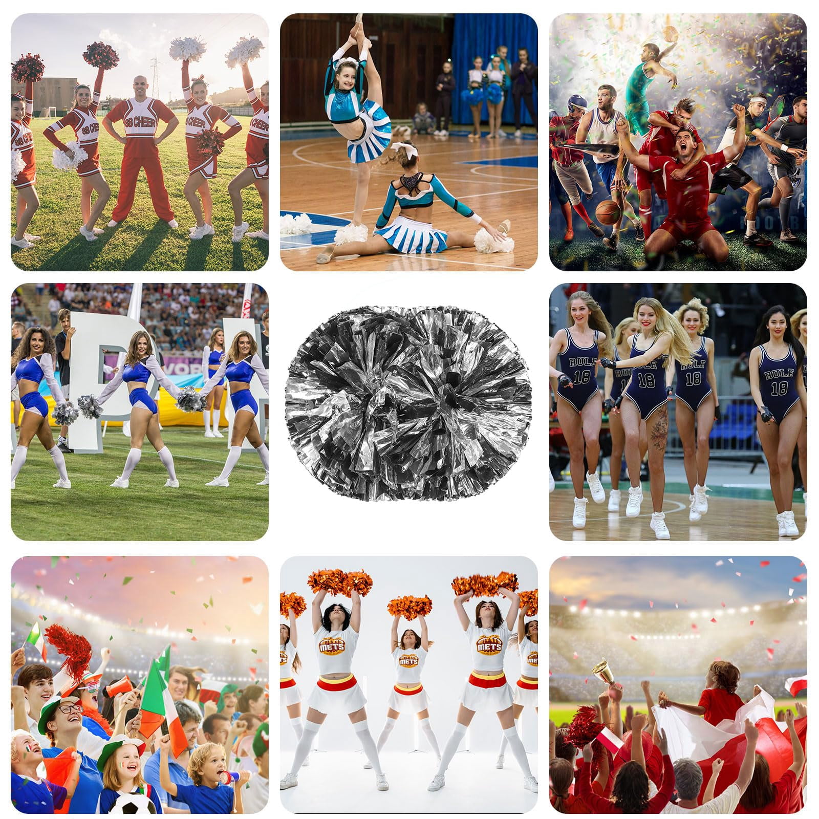10 Pcs Cheerleading Pom Poms, Cheerleader Pompoms with Handle Style,Fit for Team Spirit Sports Dance Cheering