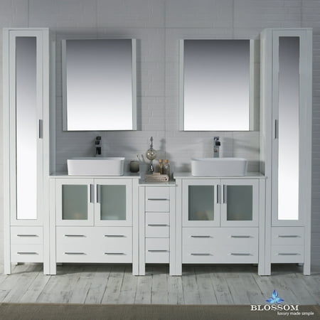 Sydney 102 W Vessel Sinks And Mirror Linen Cabinet Glossy White