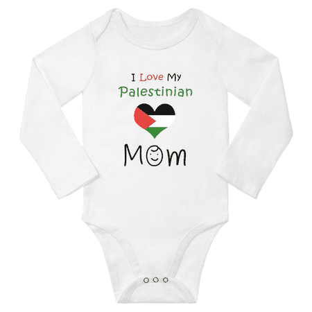 

I Love My Palestinian Mom Baby Long Slevve Bodysuit Outfits (White 12-18 Months)