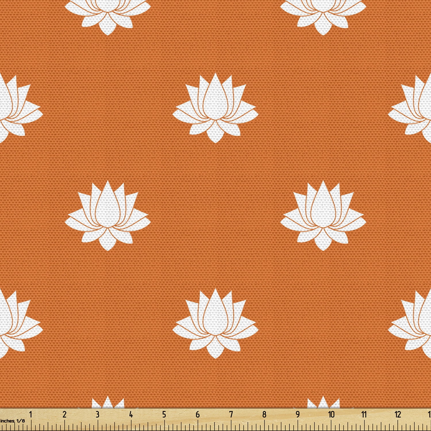 Orange and White Upholstery Fabric by the Yard, Japanese Lotus Flower