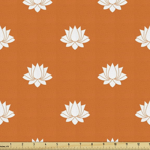 Orange and White Upholstery Fabric by the Yard, Japanese Lotus Flower Silhouettes Blossoming Spring Season Pattern, Decorative Fabric for DIY and Home Accents, 1 Yard, Orange and White by Ambesonne