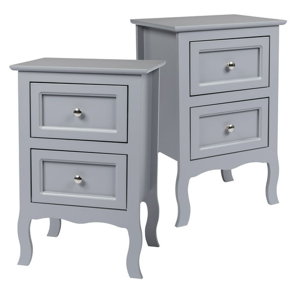 Ktaxon Nightstand, Bedside Table with 2 Storage Drawers, End Side for Bedroom, Country Style Set of 2,Gray