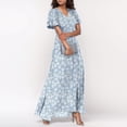 thumbnail image 6 of Womens Floral Maxi Dress Casual V Neck Short Sleeve Flowy Beach Wedding Guest Long Dresses, 6 of 8