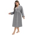 thumbnail image 6 of Plus Size Nightgown for Womens Long Sleeve V Neck Crossover Sleepwear Soft Long House Lounge Dress Solid Color Nightdress Sleepdress, Gray XL-4XL, 6 of 9