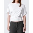thumbnail image 3 of LMLYSoH Womens Summer T Shirt Short Sleeve Crew Neck Solid Color Casual Ruched Cinched Waist Crop Tops, 3 of 8