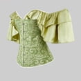 thumbnail image 3 of QQZ Off Shoulder Satin Ruffle Sleeve Jacquard Corset Top For Women, Tummy Control Shapewear Women Corset For Gothic Party Halloween Cosplay Outfit, 3 of 5