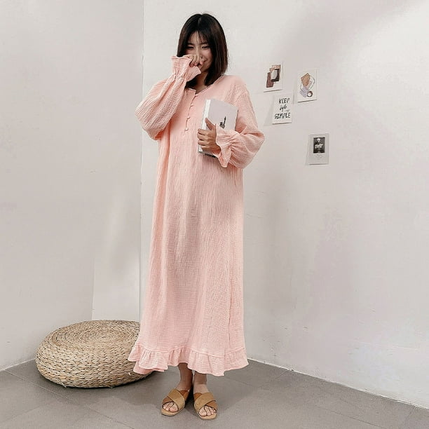 Camisón de gasa de doble capa de algodón de Corea del Sur, diseño con volantes, vestido largo, pijama para mujer, ropa de casa
