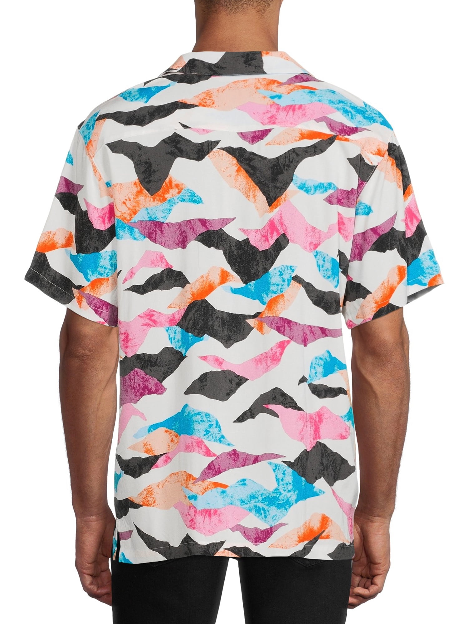 No Boundaries Men's and Big Men's Short Sleeve Printed Rayon Shirt