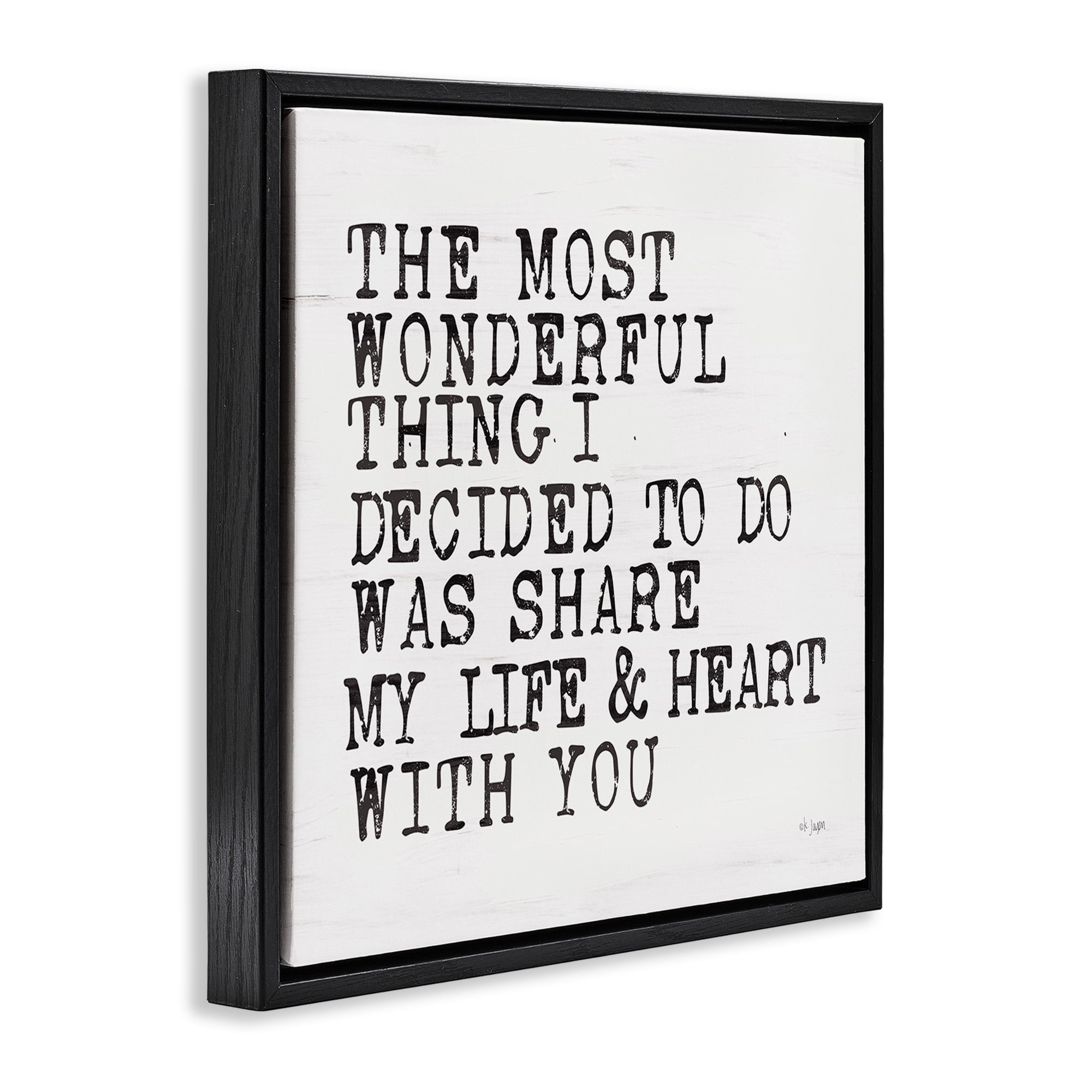 Stupell Industries Share My Heart Inspirational Typography Painting Black Floater Framed Canvas Art Print Wall Art, 25 x 25