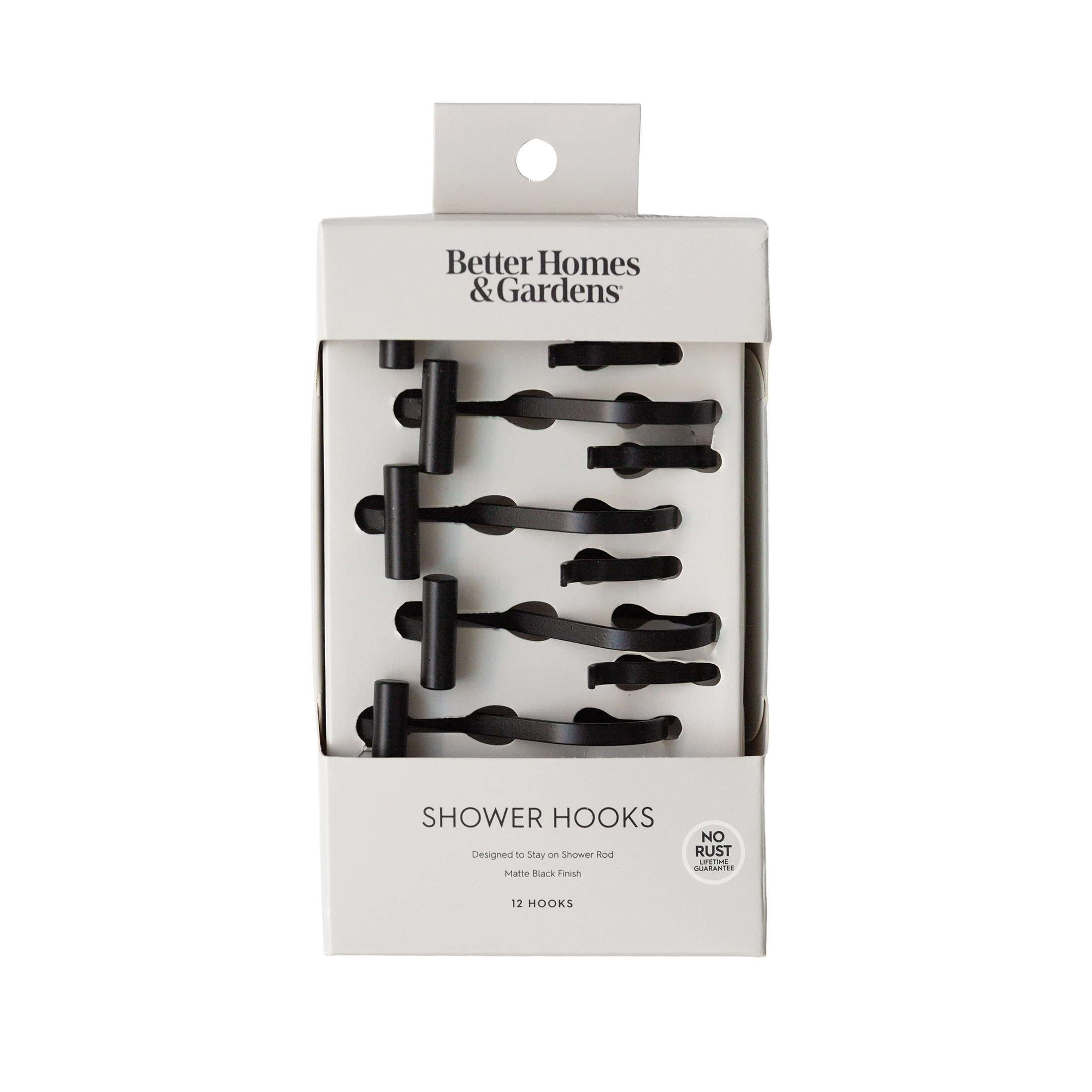 (3 pack) Better Homes & Gardens S-Shape Rustproof Stainless Steel Shower Hooks with T-Bar Ends, Black, 12