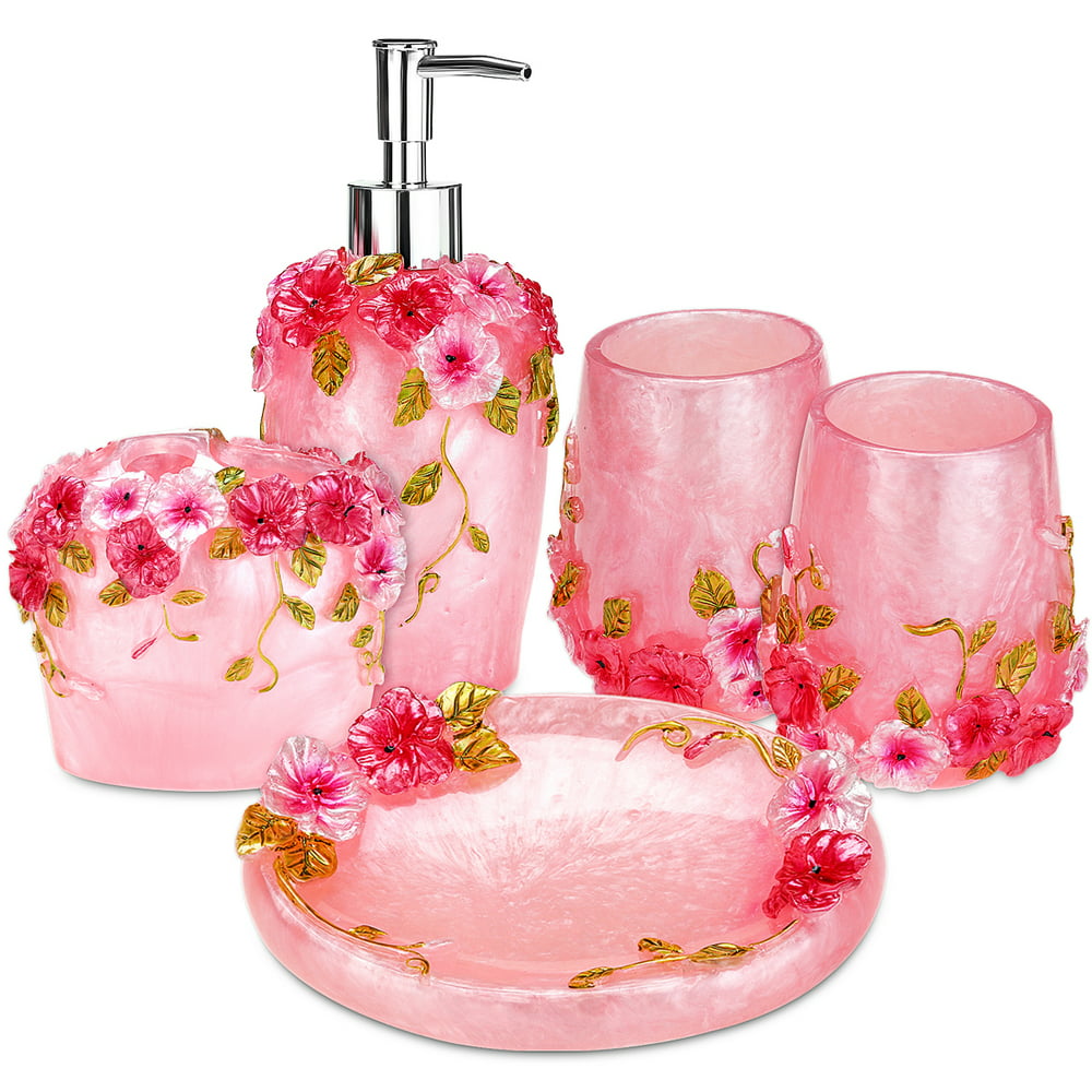 Vintage Rose Bathroom Accessories, 5-Piece Bathroom Accessories Set ...