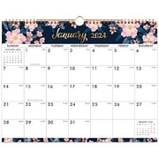 Calendar 2024 - Wall Calendar 2024, JAN. 2024 - DEC. 2024, 15'' x 11.5'', Twin-Wire Binding & Blocks - Blue-Pink Floral