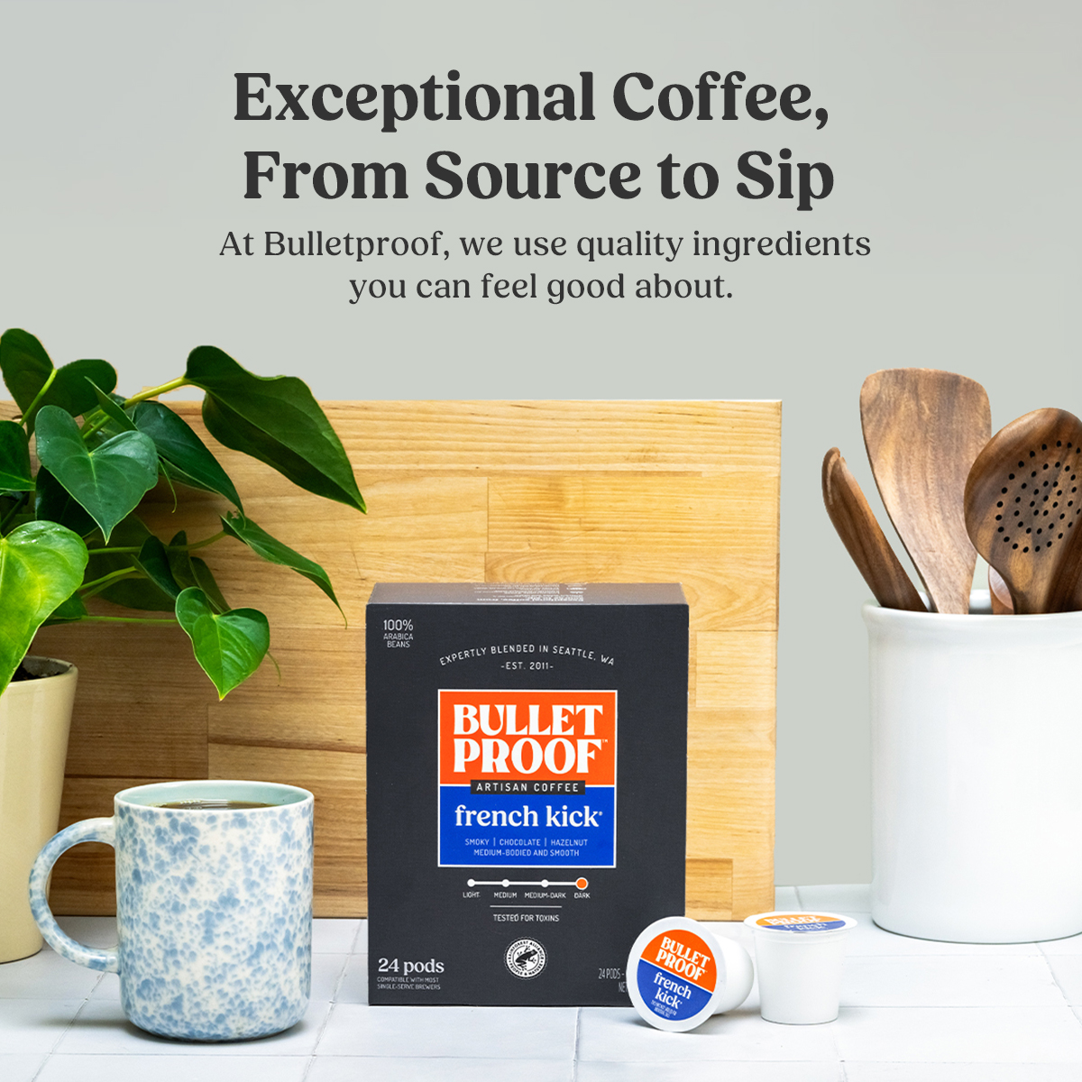 Bulletproof Coffee Pods French Kick Dark Roast Keto Friendly 100% Arabica Coffee 24 Count