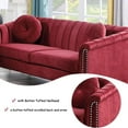 thumbnail image 5 of Gewnee Chesterfield Velvet Sofa Couch with Nailhead Trim and 2 Pillows for Living Room,Red, 5 of 8