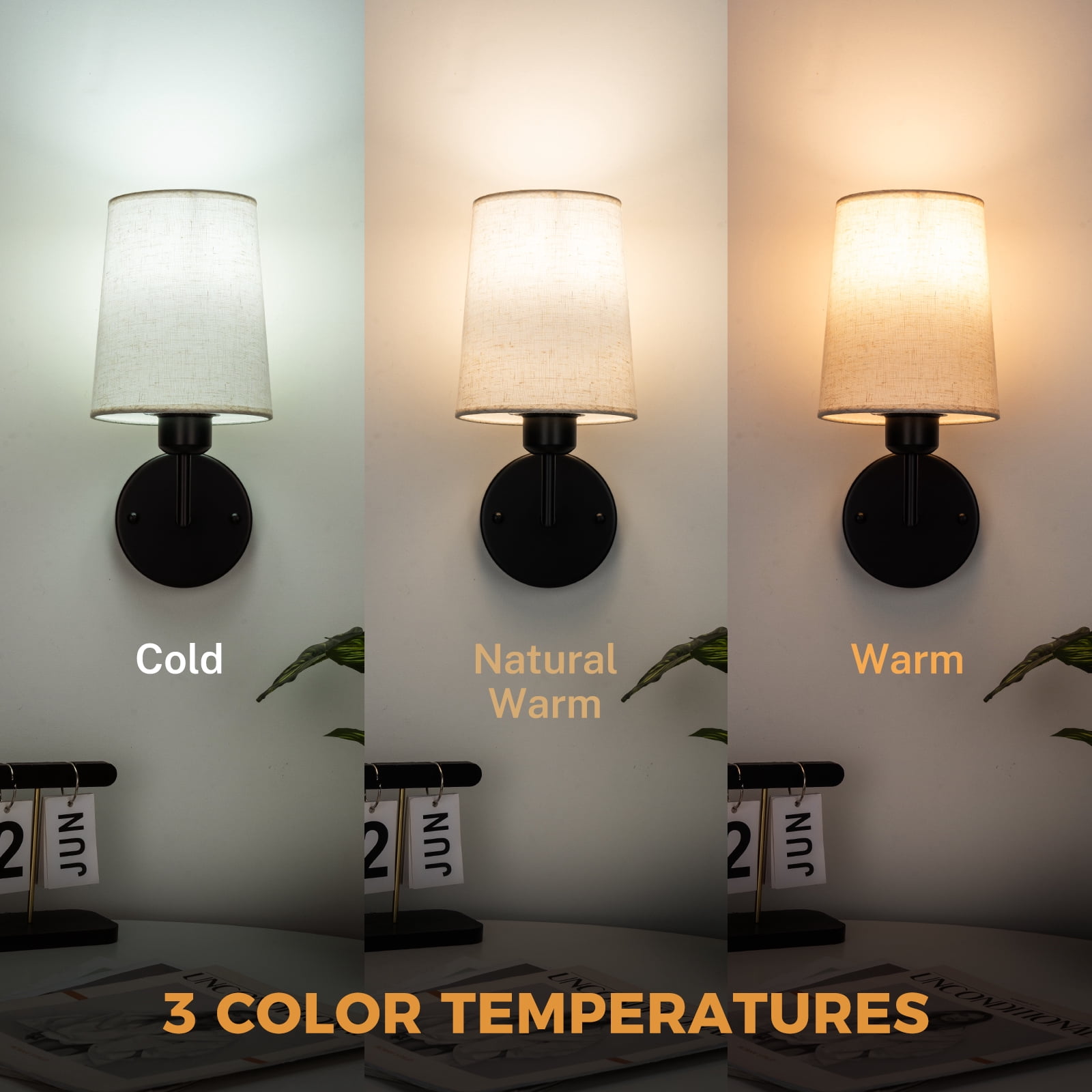 Wall Sconces Set of 2, Battery Operated Wall Lamp, Wireless Rechargeable Hallway Light with Remote, Dimmable Wall Light with Fabric Linen Shade for Bedroom Living Room