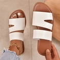 thumbnail image 2 of Ediodpoh Ladies Fashion Summer Solid Color Leather Open Toe Flat Bottom Beach Slippers Womens Slippers White 8, 2 of 6