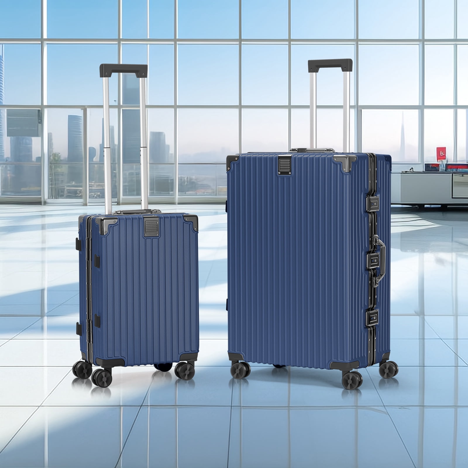 2-Piece Hardshell Luggage Set, 20& 28" Aluminum Frame Hardshell Spinner Luggage, Airline Approved Carry-On Luggage, TSA Lock, 360° Quiet Wheels, Large Suitcase for Travel
