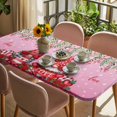 thumbnail image 3 of Red Gnomes Table Cloths for 6 Foot Rectangle Tables, Valentine's Day Love Roses Leaves Ombre Pink Patio Waterproof Elastic Fitted Tablecloths, Washable Rectangular Table Cover for Camping, 3 of 8