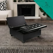 Ciara 35-Inch Air Leather Tufted Upholstered Lift-Top Ottoman Bench, Large Square Storage Coffee Table for Living Room Black