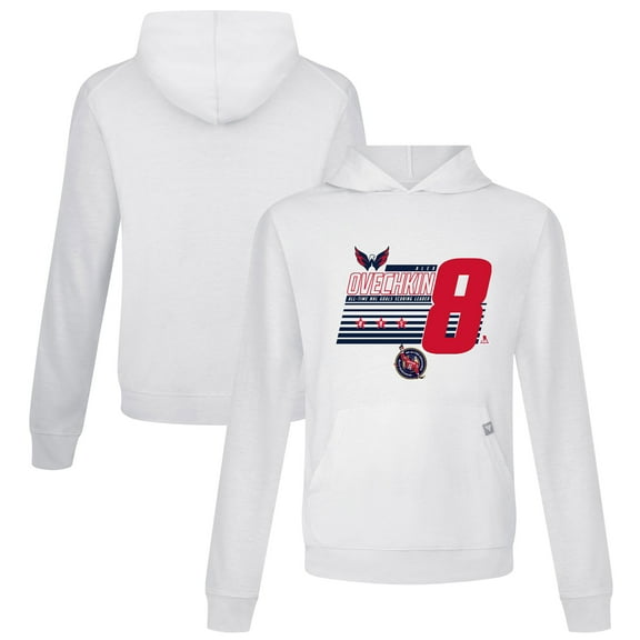 Men's Levelwear Alexander Ovechkin White Washington Capitals NHL All-Time Leading Goal Scorer Milestone Stripes Name &
