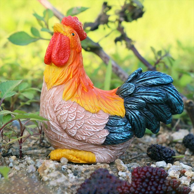 Escultura de estatua de pollito pintada a mano para decoración de jardín interior al aire libre pequeño gallo