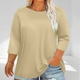 thumbnail image 3 of TKLPEHG 3/4 Sleeve Shirts for Women Plus Size Crew Neck Three-quarter Sleeve Tshirt Loose Fitted Classic Solid Color Tshirt Basic Tops Summer Casual Blouses (Khaki,XL), 3 of 6