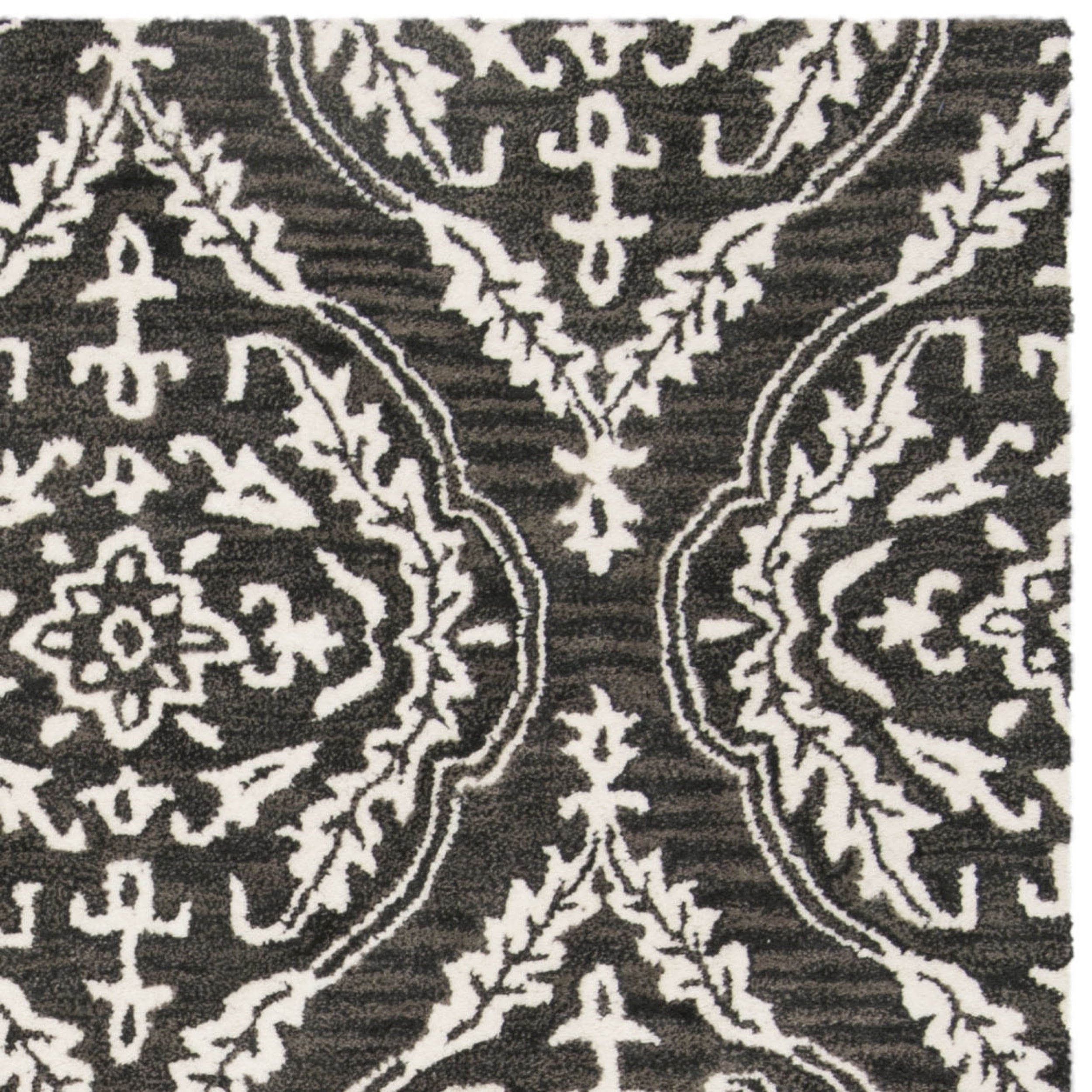 SAFAVIEH Blossom Frieda Damask Wool Area Rug, Charcoal/Ivory, 6' x 6' Square