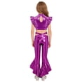 thumbnail image 3 of Eandarui Girls Jazz Hip Hop 2-Piece Set Ruffle Rhinestones Cami Top with Shiny Metallic Flared Pants Dance Performance Outfit Purple 8, 3 of 7