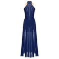 thumbnail image 3 of YiZYiF Womens Lyrical Dance Costumes Rhinestone Modern Contemporary Dance Dress Flowy Tulle Split Maxi Skirt Navy Blue L, 3 of 5