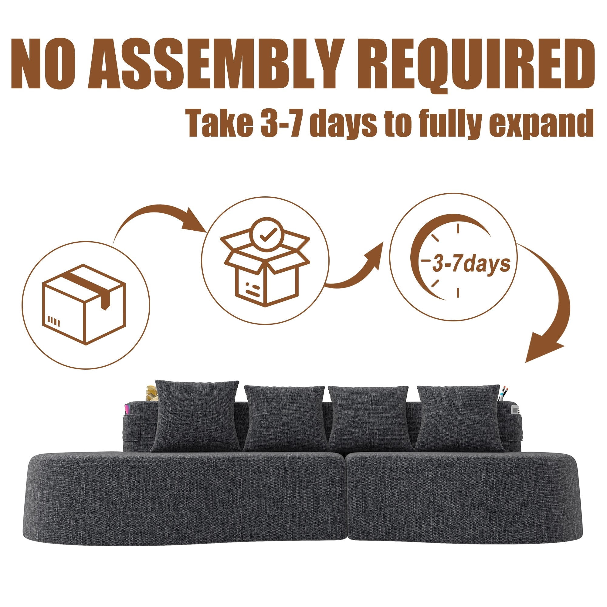 Sailvan Modern Curved Sectional 3 Seat Sofa,Minimalist Half Moon Modular Couch for Living Room,Office and Apartment,Soft Chenille Fabric Dark Gray