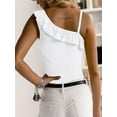 thumbnail image 4 of Women One Shoulder Strap Square Neck Rib Knitted Ruffle Bodycon Camisoles, 4 of 4