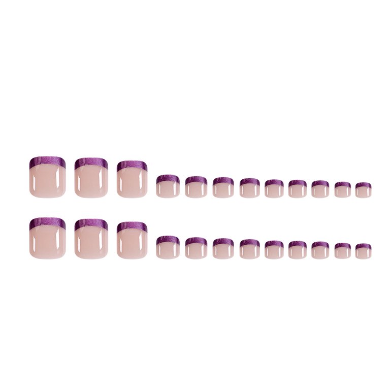 Popular French Simplicity Toe Nail Patch Purple Glittering Powder Toenail Wear Nail European Square Detachable Nail Tip