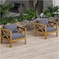 thumbnail image 6 of Teak Finish Acacia Wood Outdoor Conversation Set with 2 Armchairs and Side Table, Dark Gray Waterproof Cushions, 6 of 10