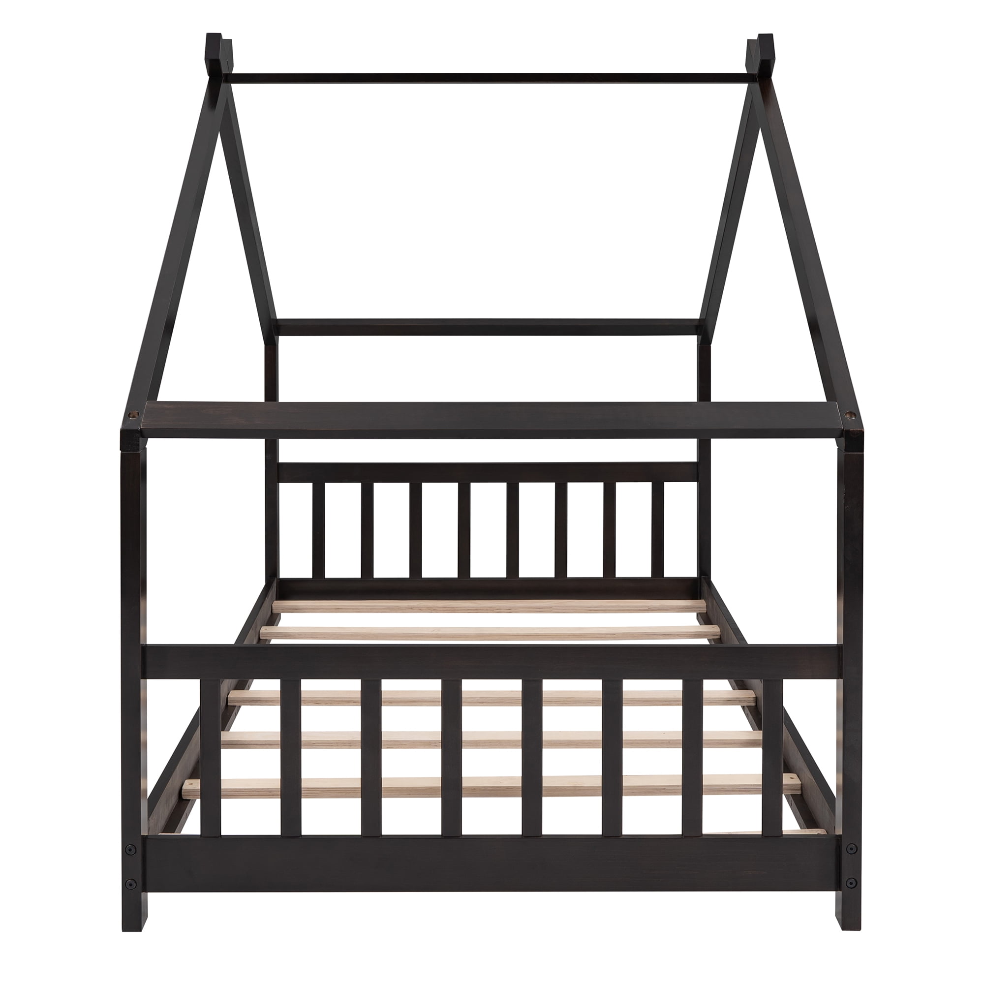 Gewnee Wood Twin Size House-Shaped Platform Bed with Headboard and Footboard for Kids,Espresso