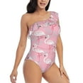thumbnail image 3 of Sikiie Pink Flamingo Print Women One Piece Swimsuits Tummy Control One Shoulder Bathing Suits Ruffle Swimwear, From S to XXL-XX-Large, 3 of 6