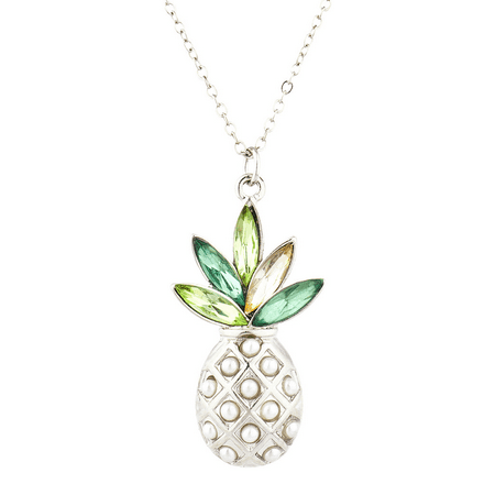 Swarovski Pearl Pendant - Lux Accessories Silver Tone Pearl Multi Green Stone PIneapple Pendant Necklace