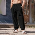 thumbnail image 2 of Puztloy Mens Linen Pants Drawstring Elastic Waist Lightweight Pant Casual Summer Beach Yoga Trouser, 2 of 6