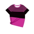 thumbnail image 6 of Htigea Womens Summer Tops Striped Color Block Short Sleeve T-Shirt Soft Comfortable Casual Tees Summer Clothes Hot Pink S, 6 of 6
