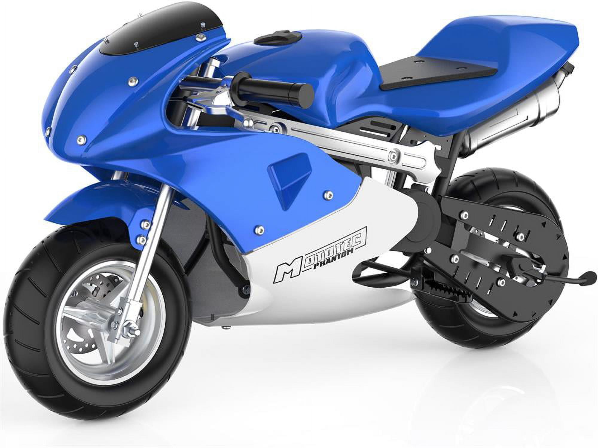 MotoTec Phantom 49 cc 2 Stroke Gas Powered Mini Bike Max Speed 25 mph Weight 43 lbs, Blue