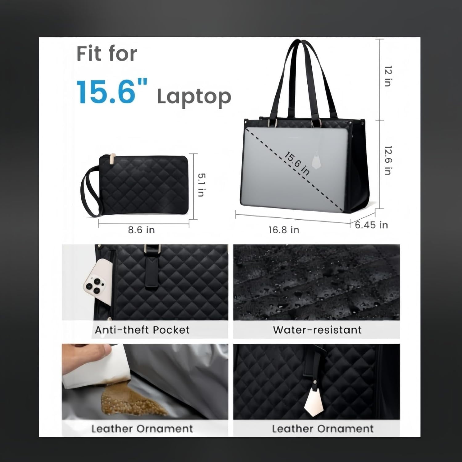 2 in 1 Tote Bag Lunch Bag Combo for Women with 15.6 Inch Laptop Compartment, Insulated Leakproof Meal Carrier for Office Commutes, Business Travel, and Everyday Use