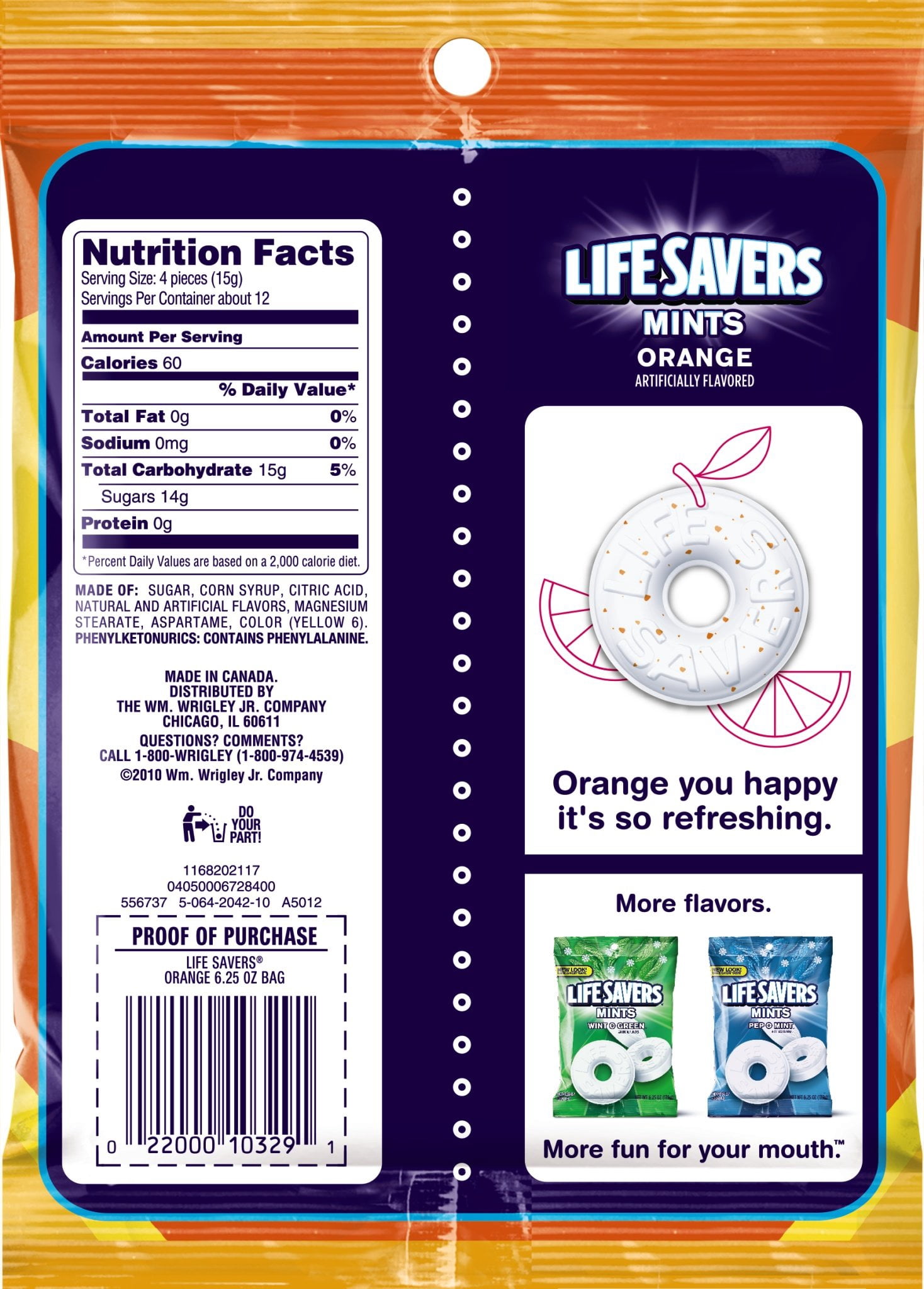 Life Savers Orange Mints Hard Candy Bag, 6.25 Ounce (Pack Of 12)
