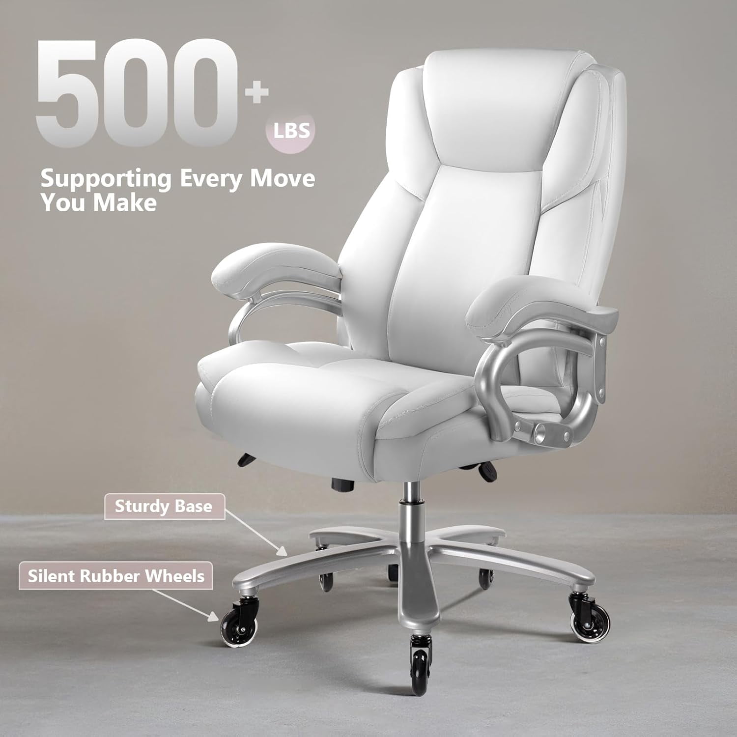 PUKAMI Heavy Duty Big and Tall Office Chair 500lbs,High Back PU Leather Executive Desk Chair