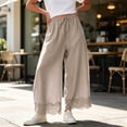 thumbnail image 5 of Tqcoqu Women's High Waisted Wide Leg Cropped Lace Hem Pants, Drawstring Casual Lightweight Trousers with Pockets, 5 of 9