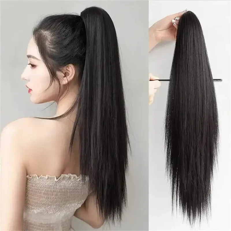 55cm Fashion Synthetic Wigs Claw Clip Natural Curly/Straight Ponytail Grab Wig Women Ponytail Hair Extensions