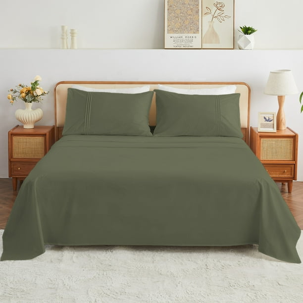 Kingrest 100% Algodón Juego de Sábanas de 4 Piezas para Cama Queen Size, Bolsillos Extra Profundos para 40cm, Ultra Suave y Transpirable